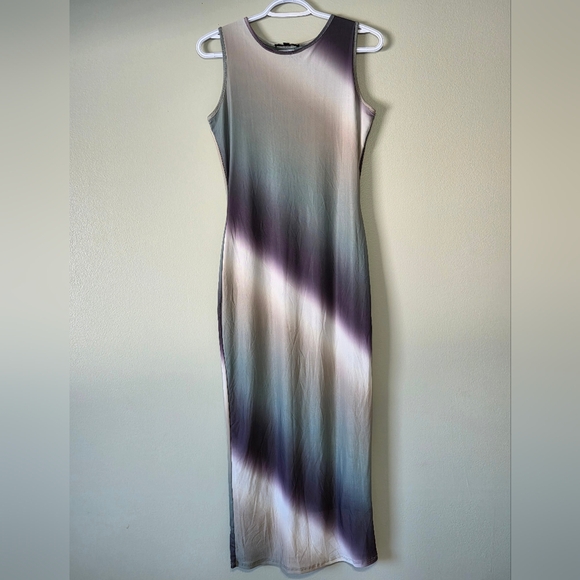 ​🌌 Dreamy Whimsigoth Ombré Bodycon Maxi Dress *NEW* Green Grey Purple Size Med - Picture 2 of 11